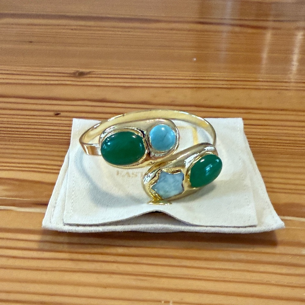 Easton Elle  Gold Bracelet with Green and Blue Stones